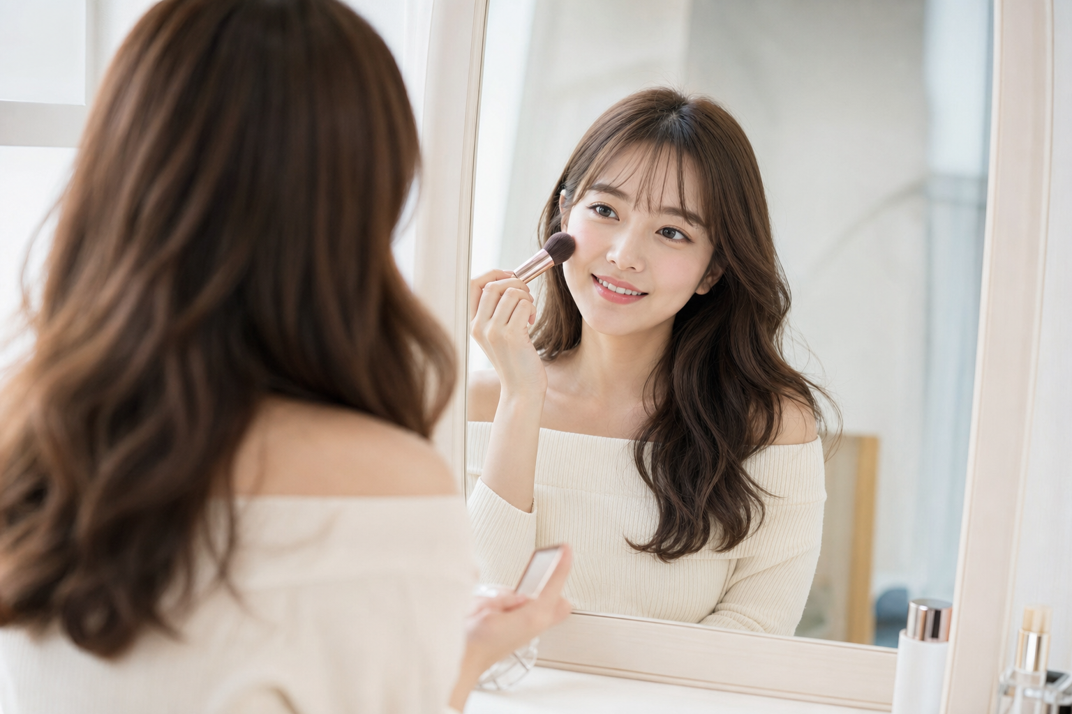 プロフィール撮影のためメイクをする女性